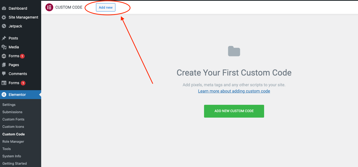 Add Elementor Custom Code